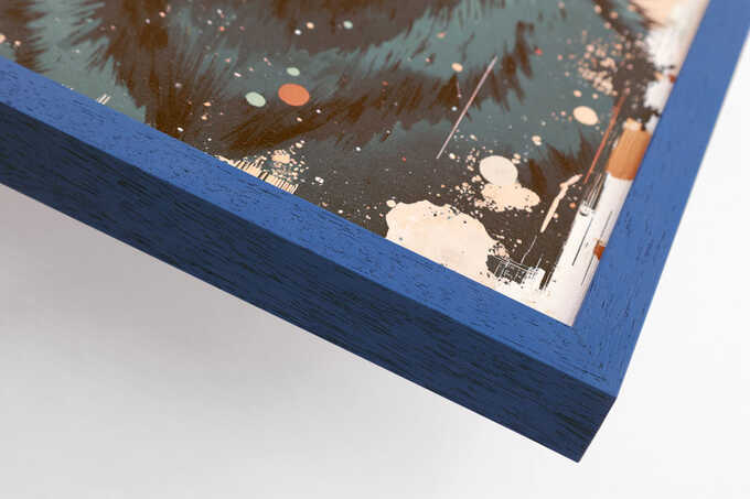 Cadre cache-clous bleu avec toile, vue en plongée montrant la profondeur de la feuillure